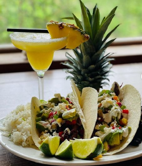 Fish tacos and pineapple margarita